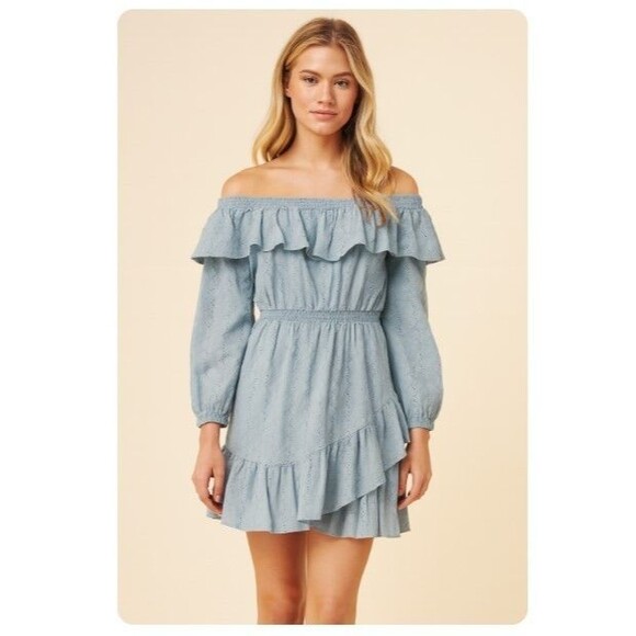 Michael Kors Womens Off Shoulder Lavender Eyelet Ruffle Mini Dress Size XL - Picture 1 of 7